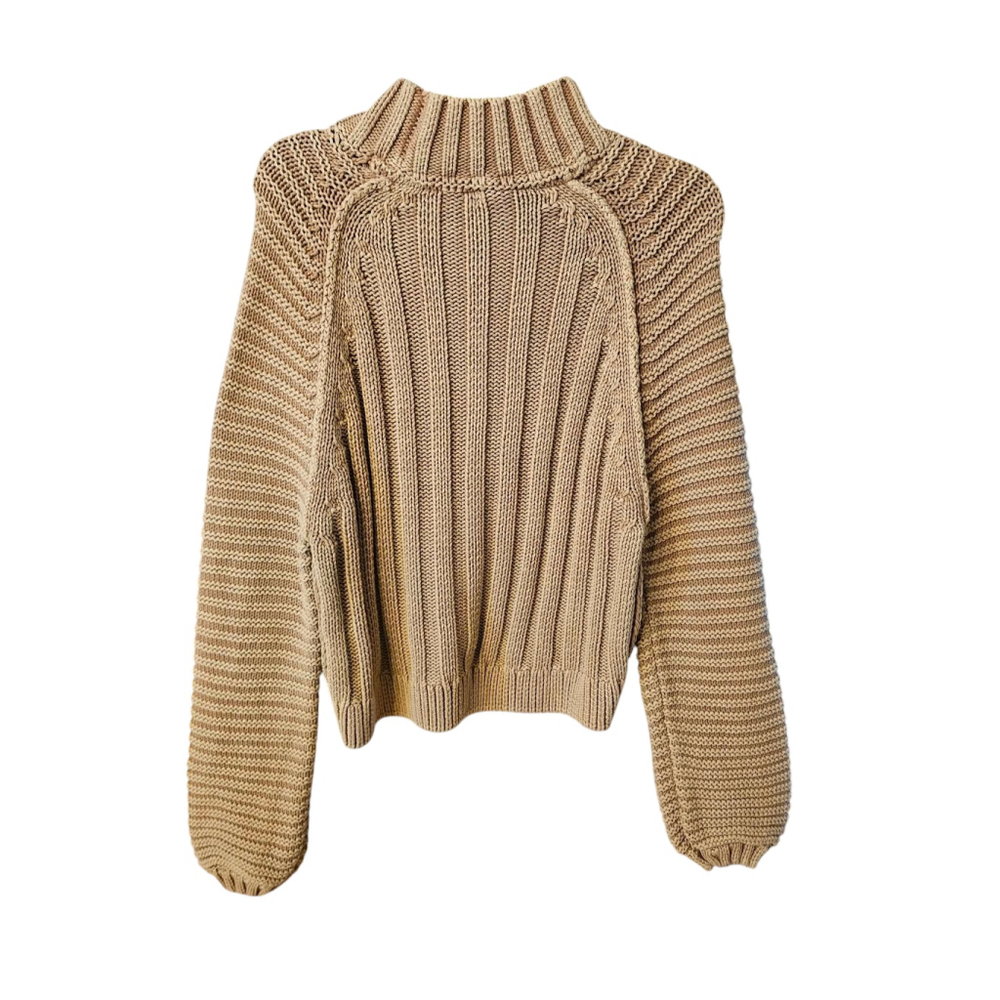 Free People Sweetheart Sweater Tan Sand Castle Chunky Mock Neck Medium EUC - Picture 2 of 5